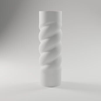 Twisted spiral bud vase, 3D printed in matte white — studio render
