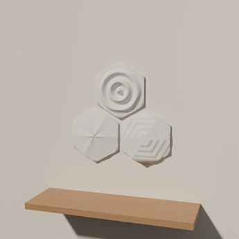 Hex Relief Wall Art, Set of 3 styled in a room — render