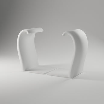 Ribbon Wave Bookends, Pair in matte white, 3D printed — studio render