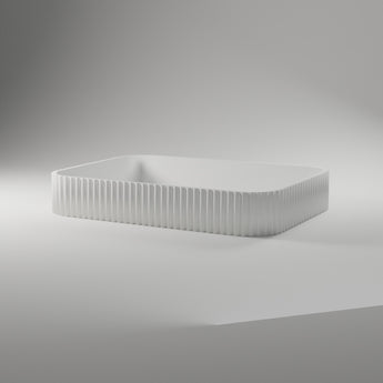 Fluted Valet Tray in matte white, 3D printed — studio render