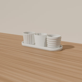 Mini Planter Trio + Drip Tray styled in a room — render