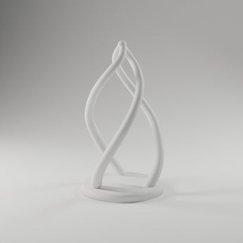 Helix Flame Sculpture in matte white, 3D printed — studio render