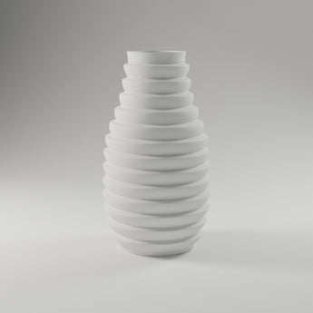 Stacked Ring Vase in matte white, 3D printed — studio render