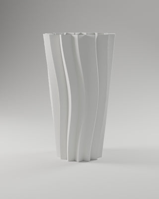 Origami Pleat Vase in matte white, 3D printed — studio render