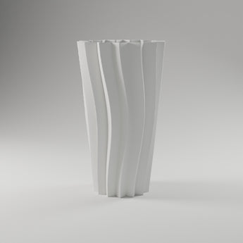 Origami Pleat Vase in matte white, 3D printed — studio render