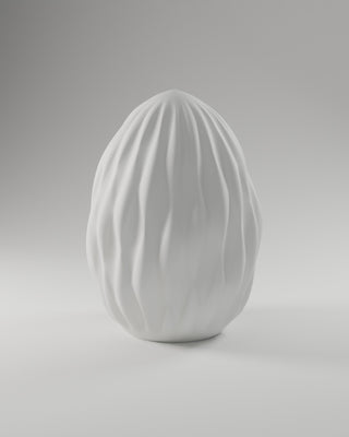 Fibonacci Egg Sculpture in matte white, 3D printed — studio render