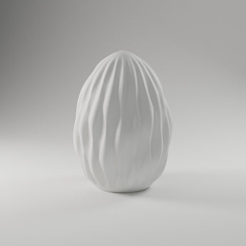 Fibonacci Egg Sculpture in matte white, 3D printed — studio render