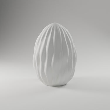 Fibonacci Egg Sculpture in matte white, 3D printed — studio render