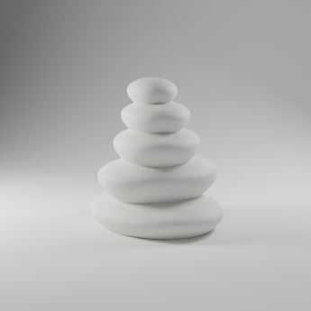 Zen Cairn Stones Sculpture in matte white, 3D printed — studio render