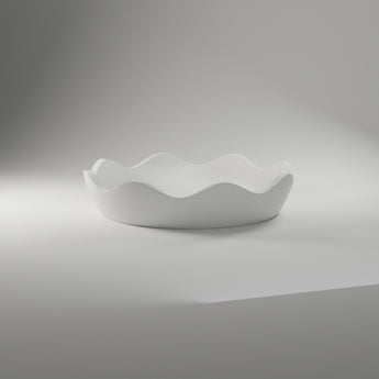 Wave Ring Dish in matte white, 3D printed — studio render
