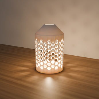 Hex Lattice LED Lantern glowing with an LED light — render