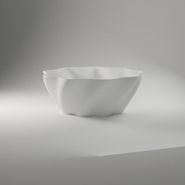 Twist Bowl in matte white, 3D printed — studio render