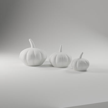 Ribbed Pumpkin Trio in matte white, 3D printed — studio render