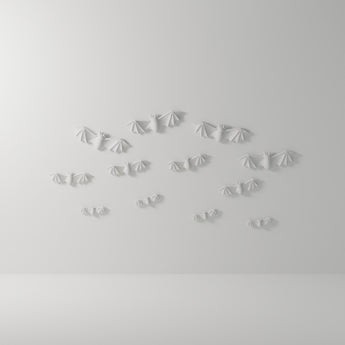 Bat Wall Decor Set of 12 in matte white, 3D printed — studio render