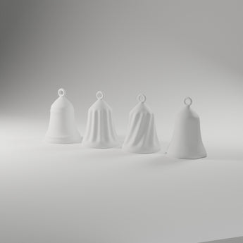 Bell Ornament Set of 4 in matte white, 3D printed — studio render