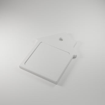 House Keychain Blank, white 3D printed sticker-ready blank — studio render