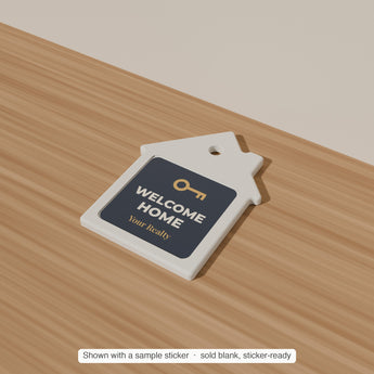 House Keychain Blank with a sample sticker applied — render
