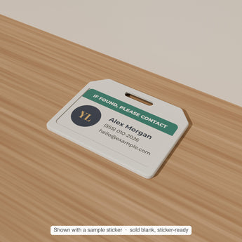 Luggage & Bag Tag Blank with a sample sticker applied — render