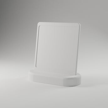 Table Number & QR Stand, white 3D printed sticker-ready blank — studio render