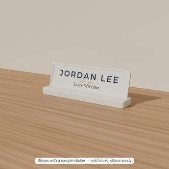 Desk Name Plate with a sample sticker applied — render