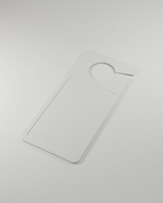 Door Hanger Sign Blank, white 3D printed sticker-ready blank — studio render