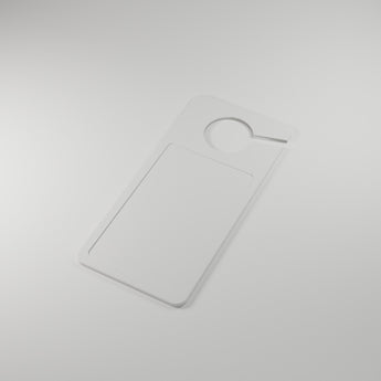 Door Hanger Sign Blank, white 3D printed sticker-ready blank — studio render
