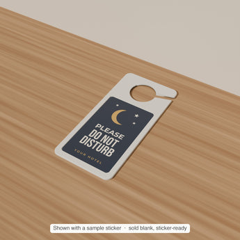Door Hanger Sign Blank with a sample sticker applied — render