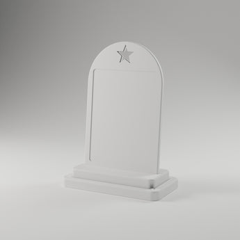 Mini Award Plaque, white 3D printed sticker-ready blank — studio render
