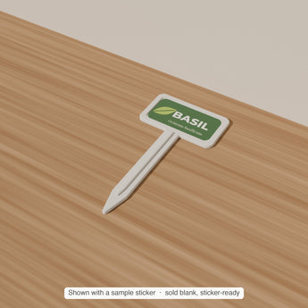 Plant Marker Stake Blank with a sample sticker applied — render