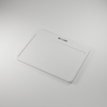 Staff Name Badge Blank, white 3D printed sticker-ready blank — studio render