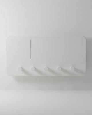 Key Hook Plaque, white 3D printed sticker-ready blank — studio render