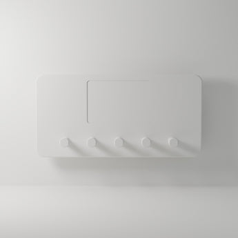 Key Hook Plaque, white 3D printed sticker-ready blank — studio render