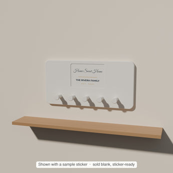 Key Hook Plaque with a sample sticker applied — render