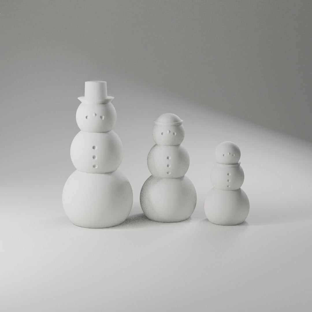 Minimal Snowman Trio 360° turntable render