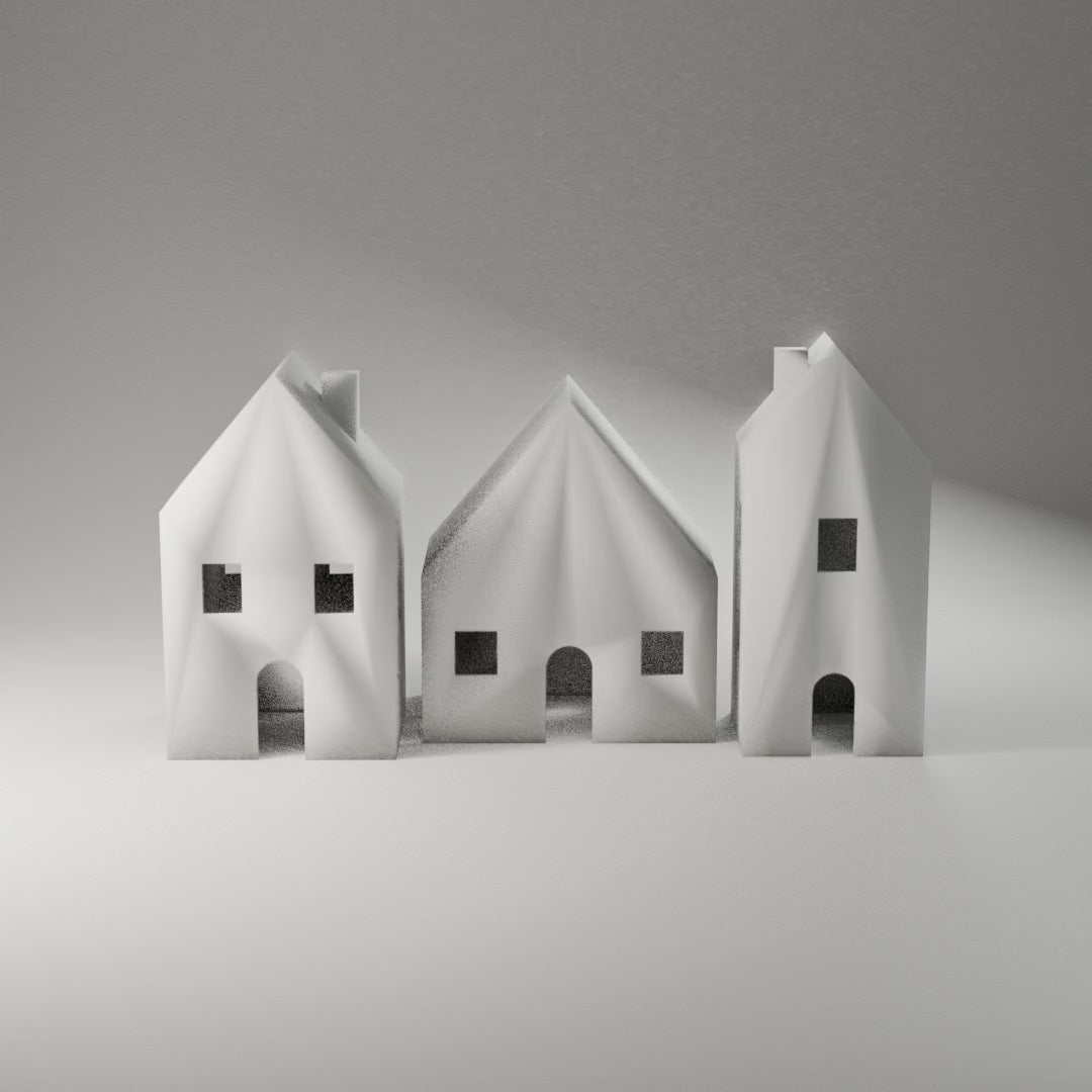 Snow Village LED Houses, Set of 3 360° turntable render