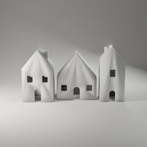 Snow Village LED Houses, Set of 3 360° turntable render