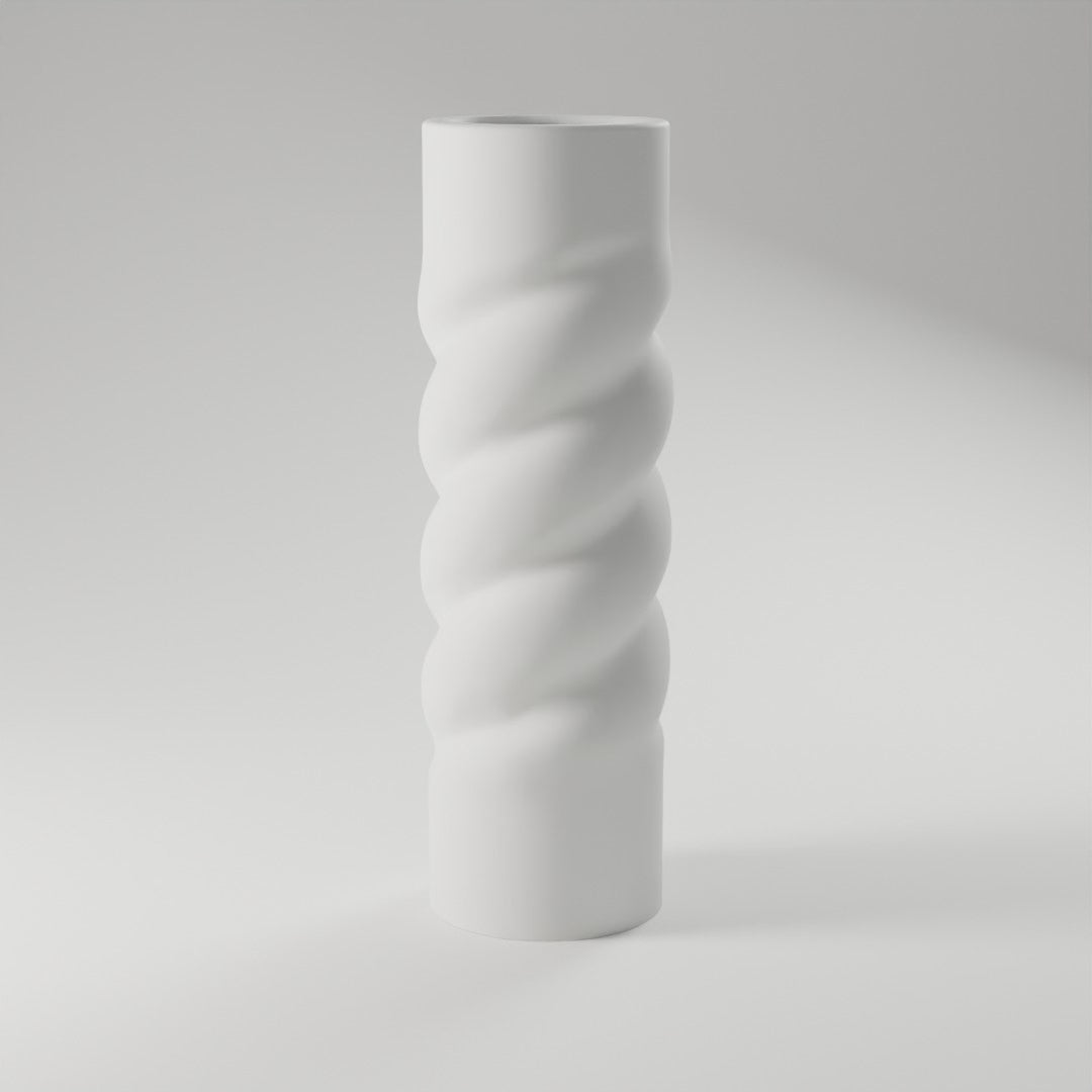 360° turntable of the twisted spiral bud vase — studio render