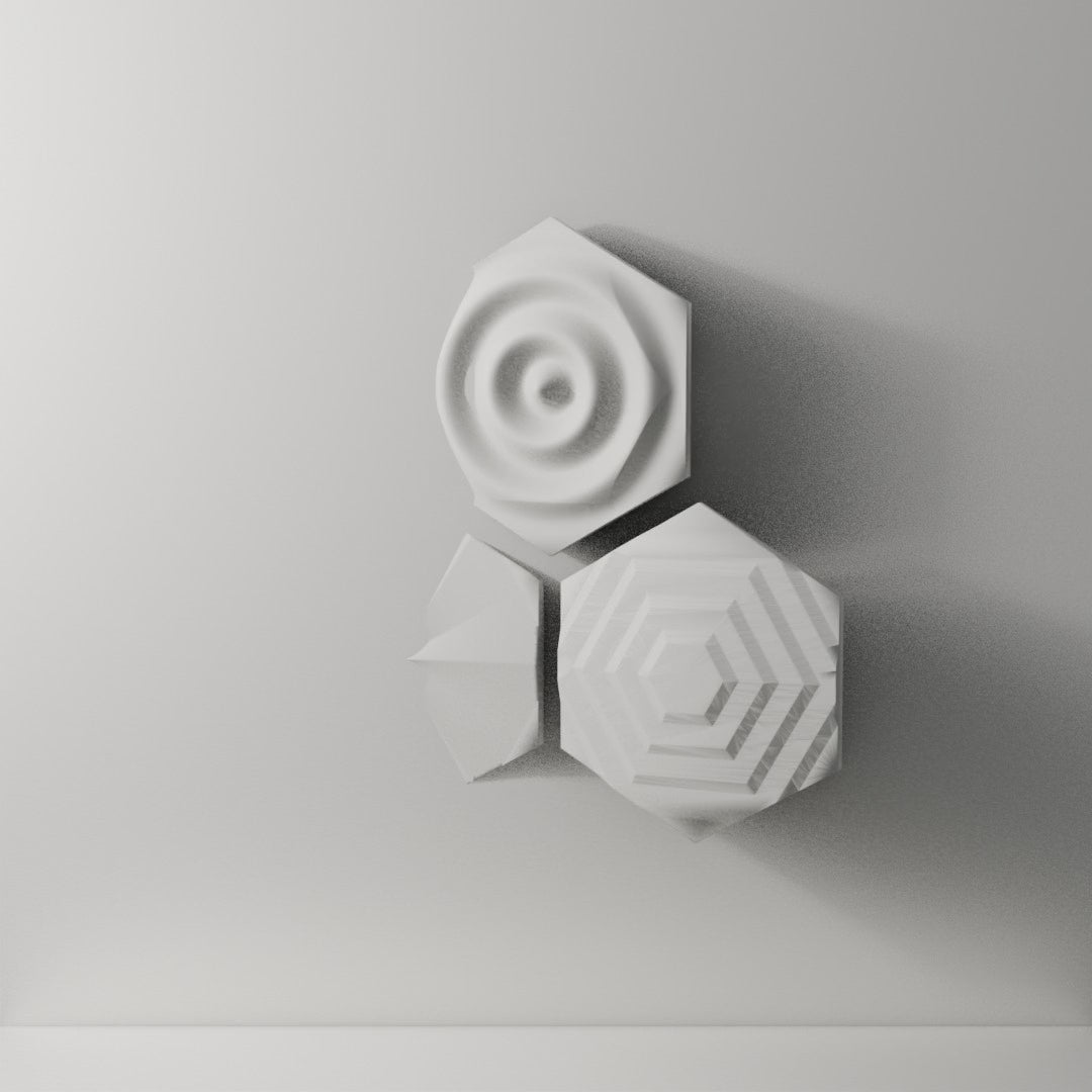 Hex Relief Wall Art, Set of 3 360° turntable render